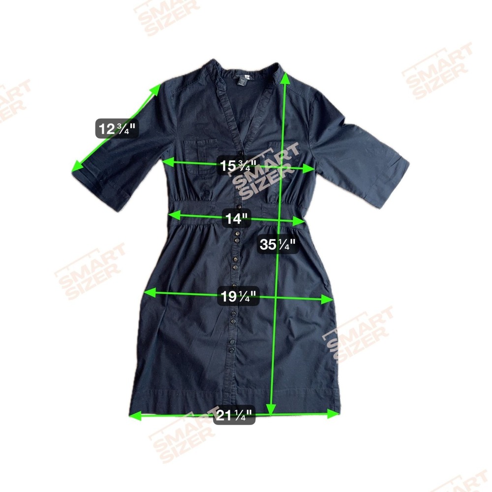 H&M Womens Button Front Shirt Dress Size 8 Stretch Military Pocket Stretch Black - Picture 2 of 8